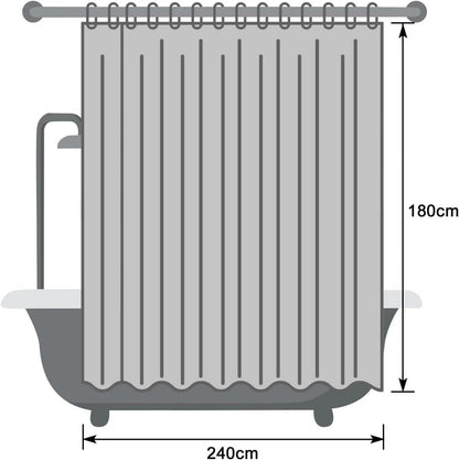 Breiter Duschvorhang 240x180cm Grau Textil Stoff Wasserabweisend 16 Ringe