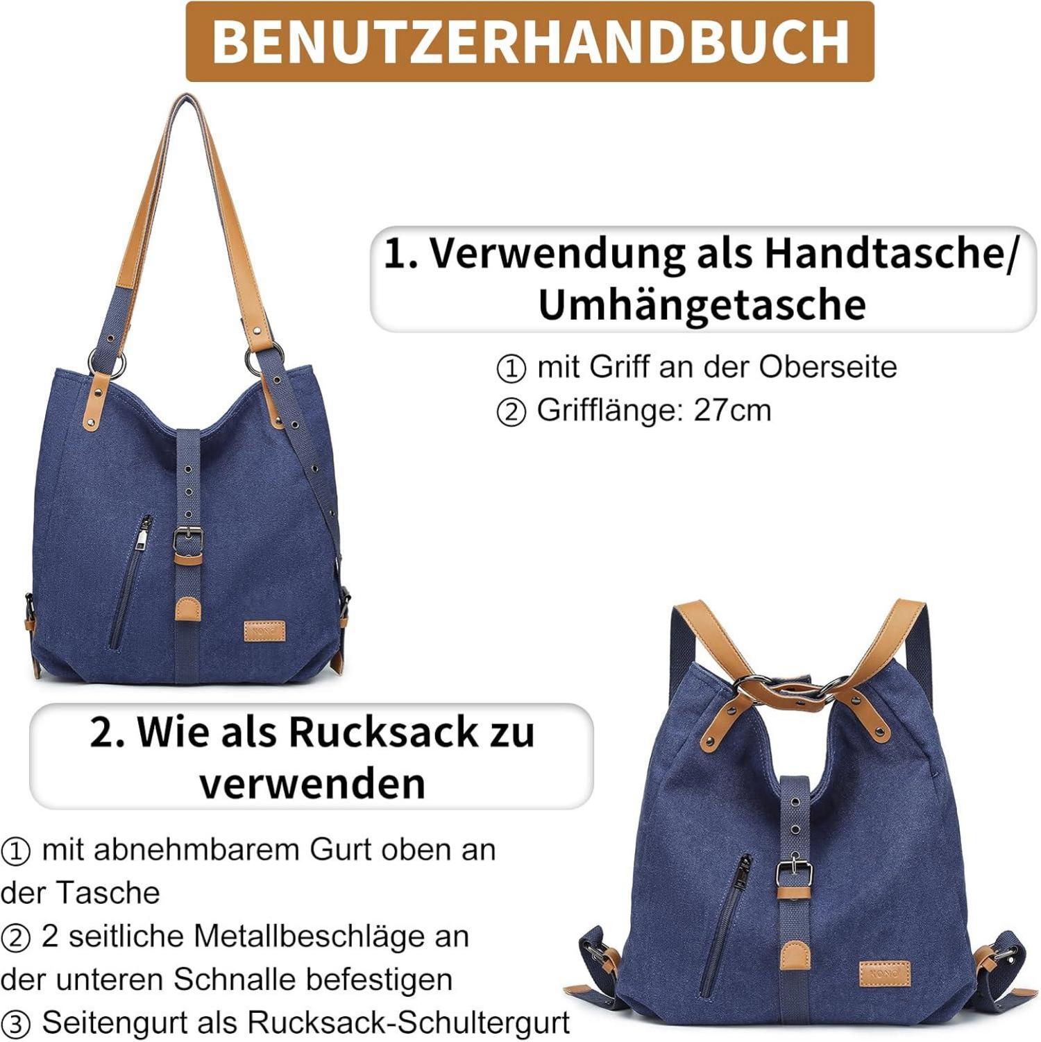 Großer Canvas Rucksack Damen Umhängetasche Multifunktional