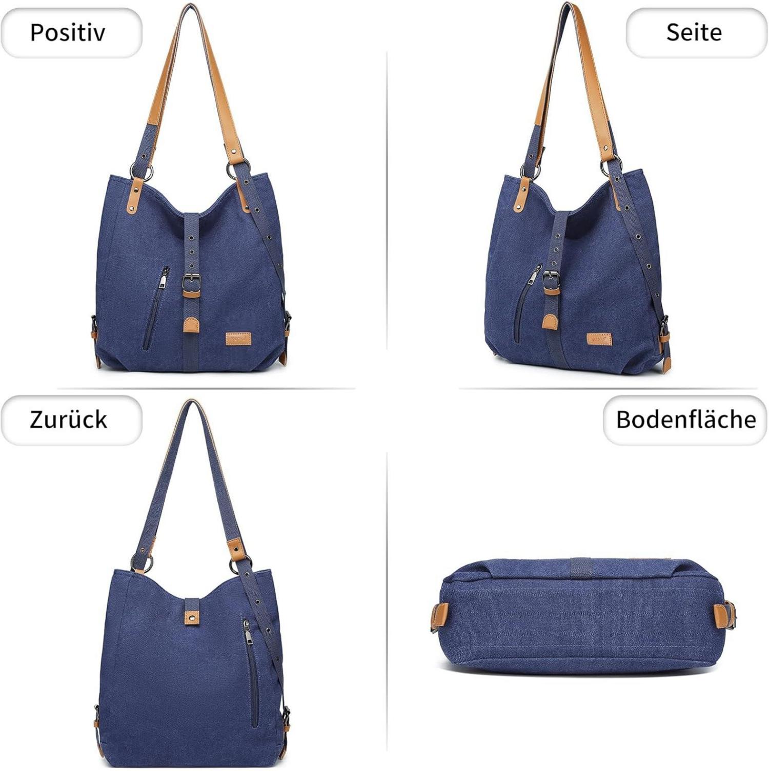 Canvas Rucksack Damen Handtasche Umhängetasche Multifunktional Blau