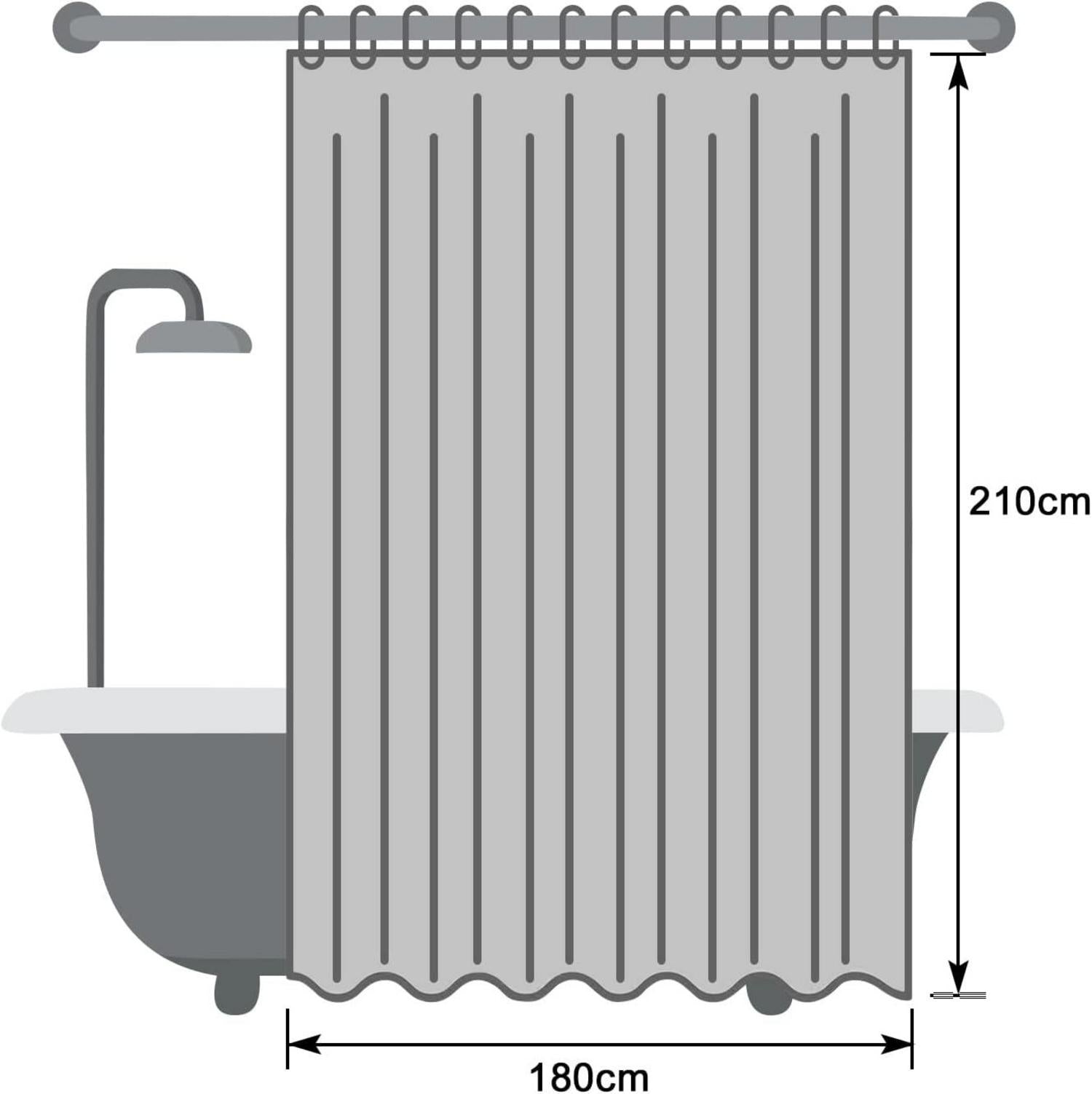 Duschvorhang 180x210 Grau Wasserdicht Textil Polyester Waschbar Badevorhang