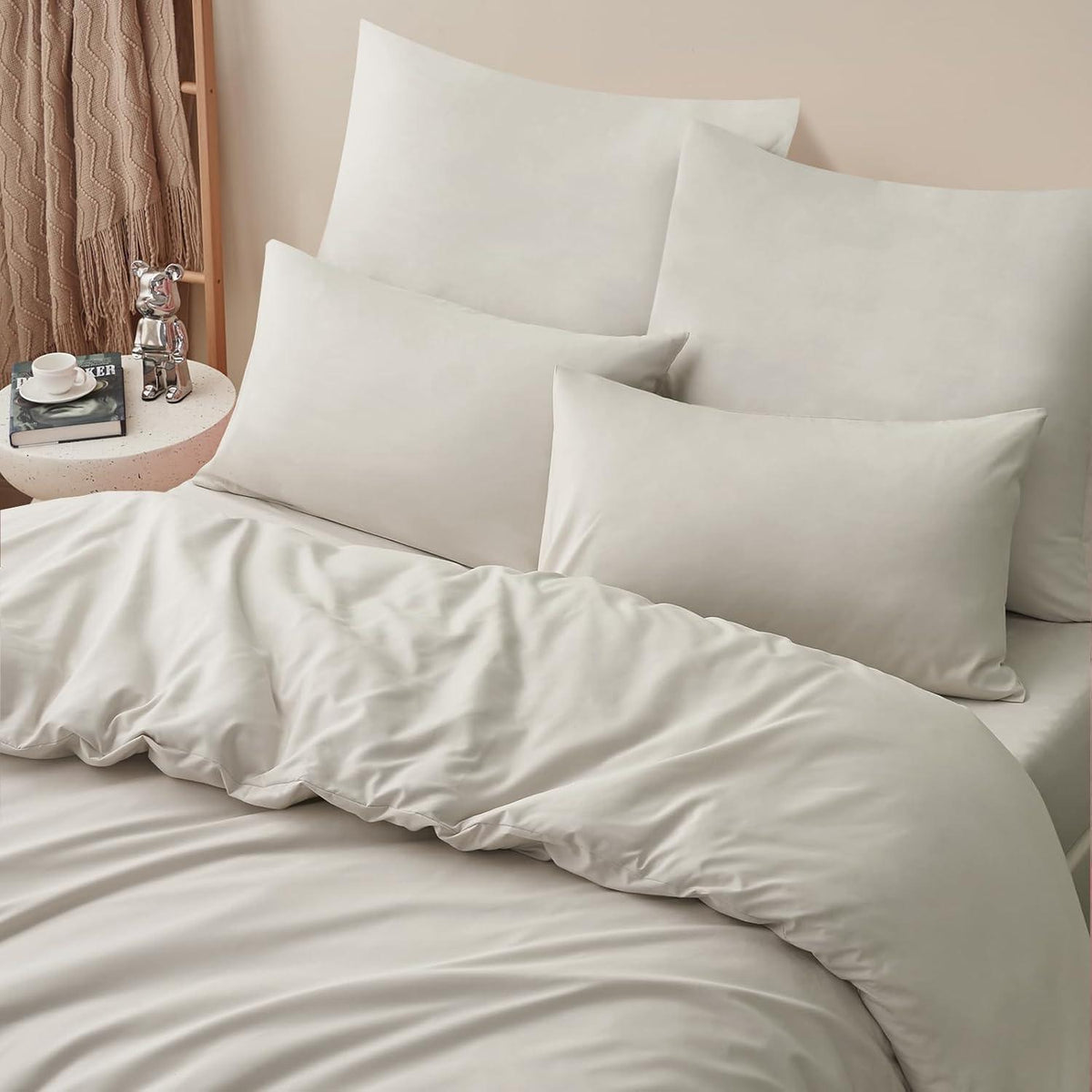 Bettwäsche-Set 200x220cm 3-teilig Beige Mikrofaser Oeko-Tex