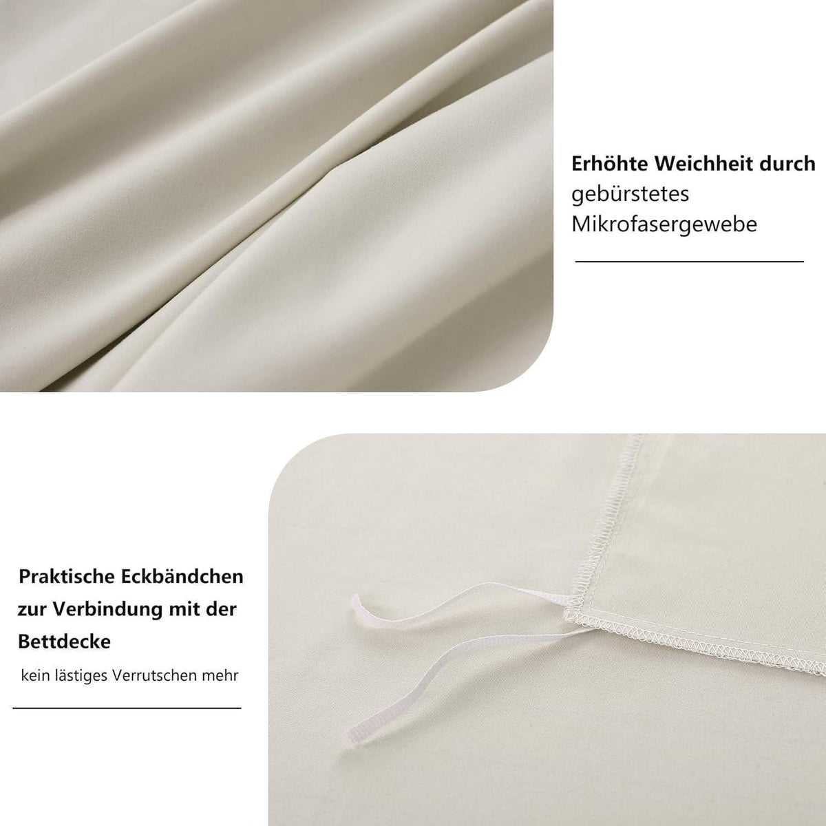 Bettwäsche-Set 200x220cm 3-teilig Beige Mikrofaser Oeko-Tex