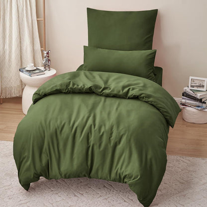 Bettwäsche-Set 155x220 cm Olivgrün Mikrofaser mit Reißverschluss