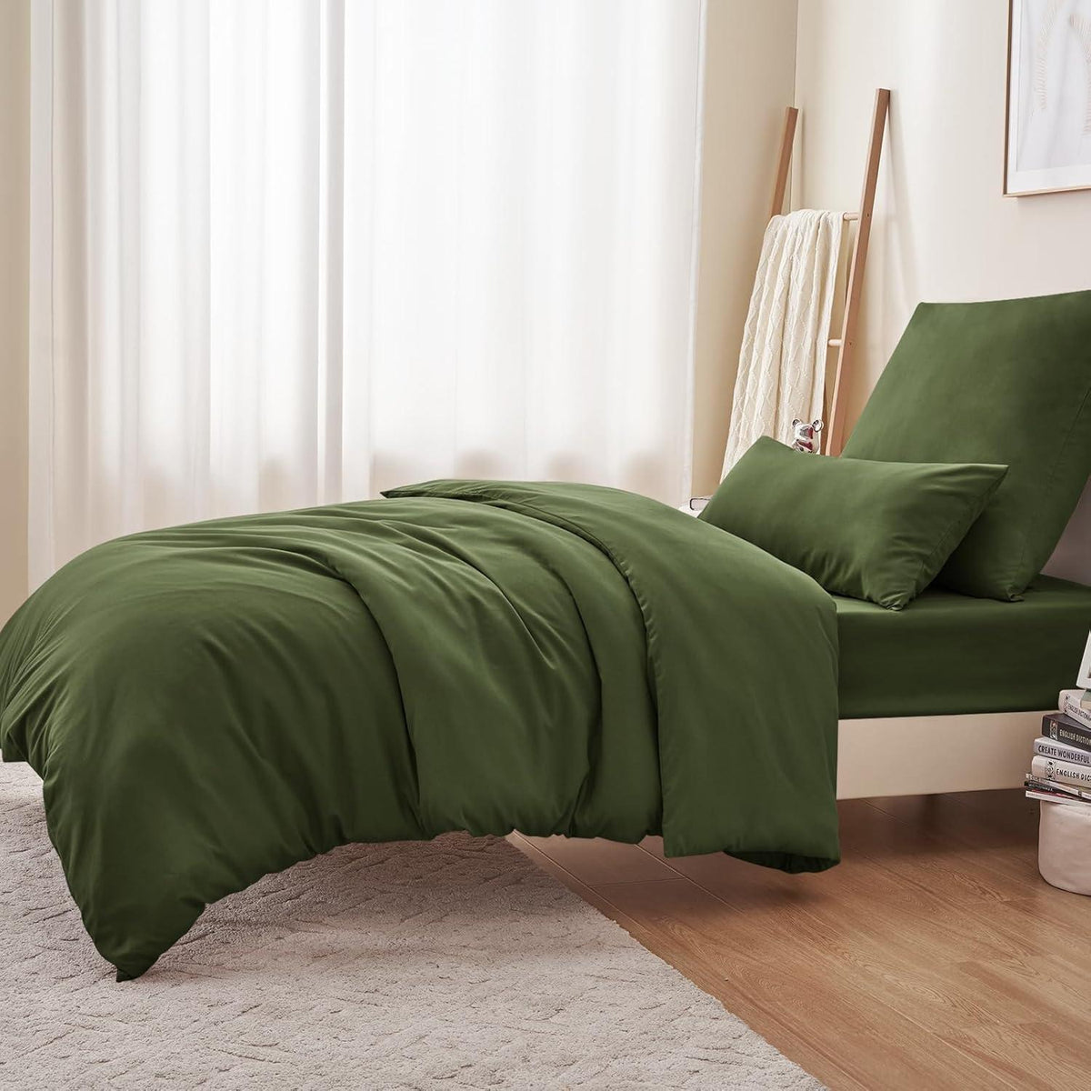 Bettwäsche-Set 155x220 cm Olivgrün Mikrofaser mit Reißverschluss