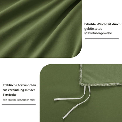 Bettwäsche-Set 155x220 cm Olivgrün Mikrofaser mit Reißverschluss