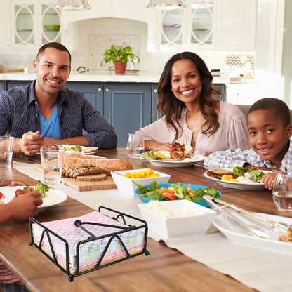 Serviettenhalter Schwarz Holz mit Spannarm Vintage 18 x 18 x 7 cm