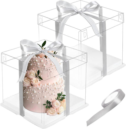 Transparente Geschenkbox 2 Stück 30x30x25cm mit Sockel und Band