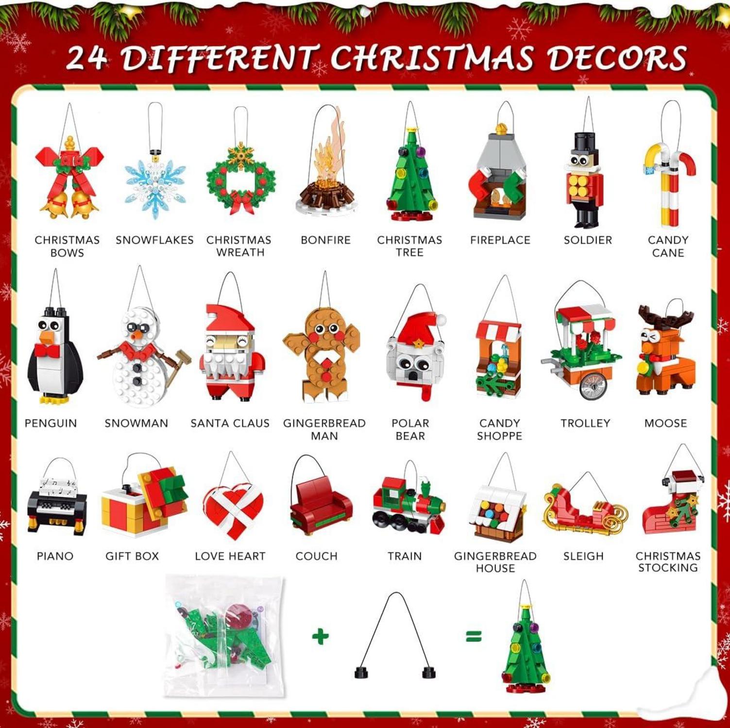 HOGOKIDS 24er Pack Weihnachten Ornamente Baukasten Christbaumschmuck Kinder Mädchen Junge