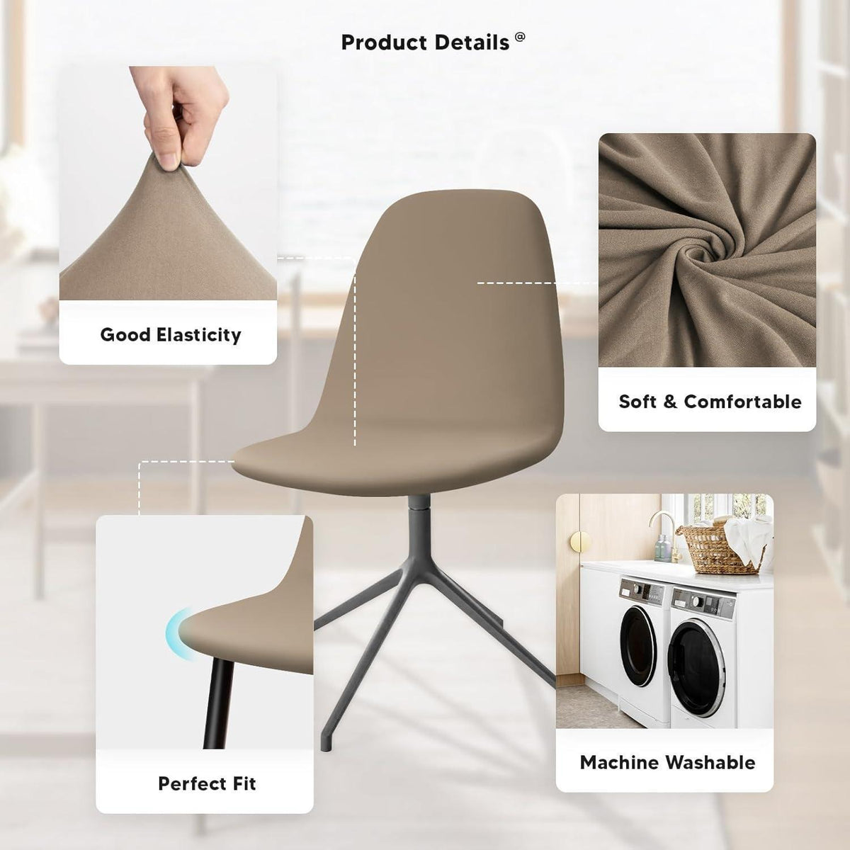 6x Stretch Stuhlhussen Khaki – Universal Passform & Waschbar