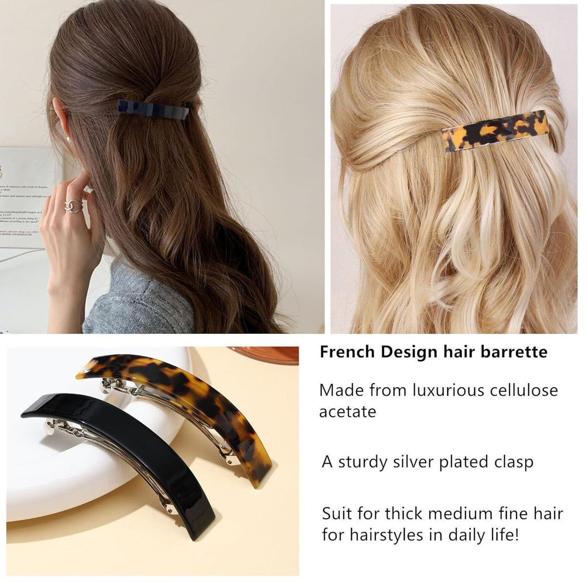 Haarspangen Damen Groß 2er Set Schildpatt & Schwarz für Dickes & Dünnes Haar
