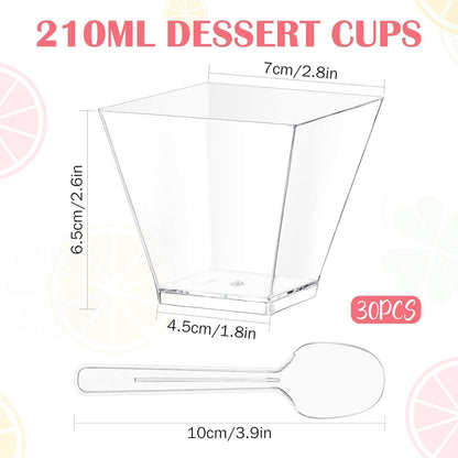 30 transparente Dessertgläser aus Kunststoff 210ml für