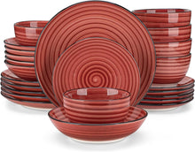 24tlg Steingut Geschirr Set Rot handbemalt Spiralen Muster