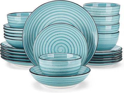 24-tlg Bonbon Blau Tafelservice Set Steingut für 6 Personen