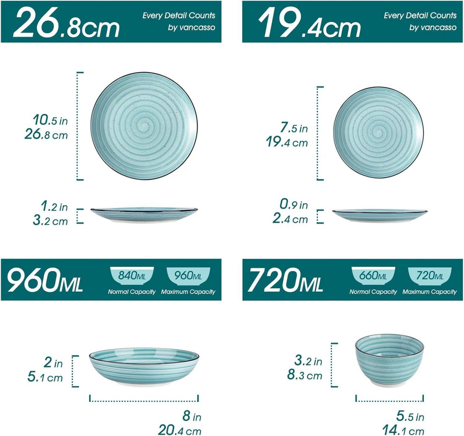 Vancasso Tafelservice 24-tlg Set Bonbon Blau, Steingut