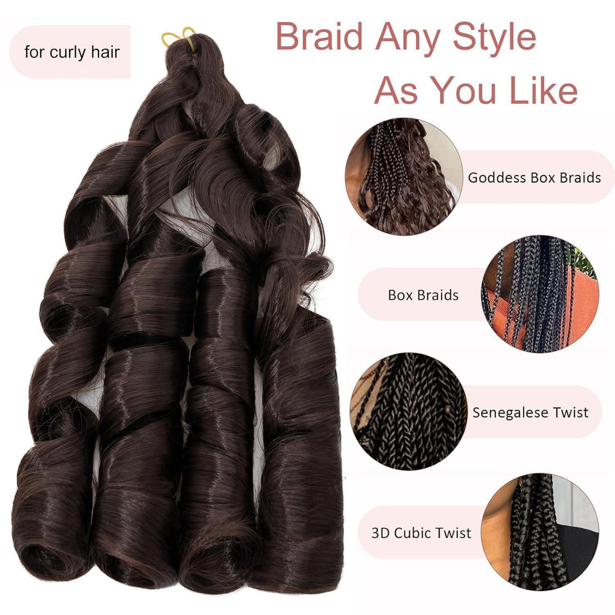 Französische Locken Flechthaar 60cm – 3er Pack für Zöpfe & Locs
