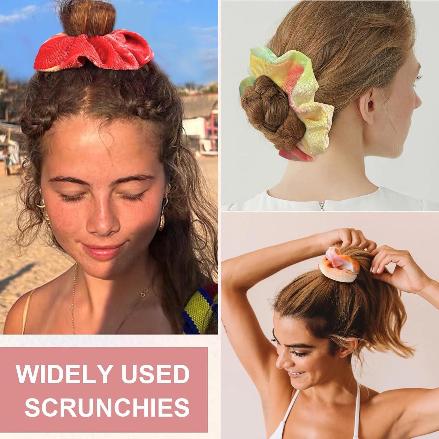 12 Stück Haargummis Mädchen Scrunchies Samt Tie-dye Haarbänder Set