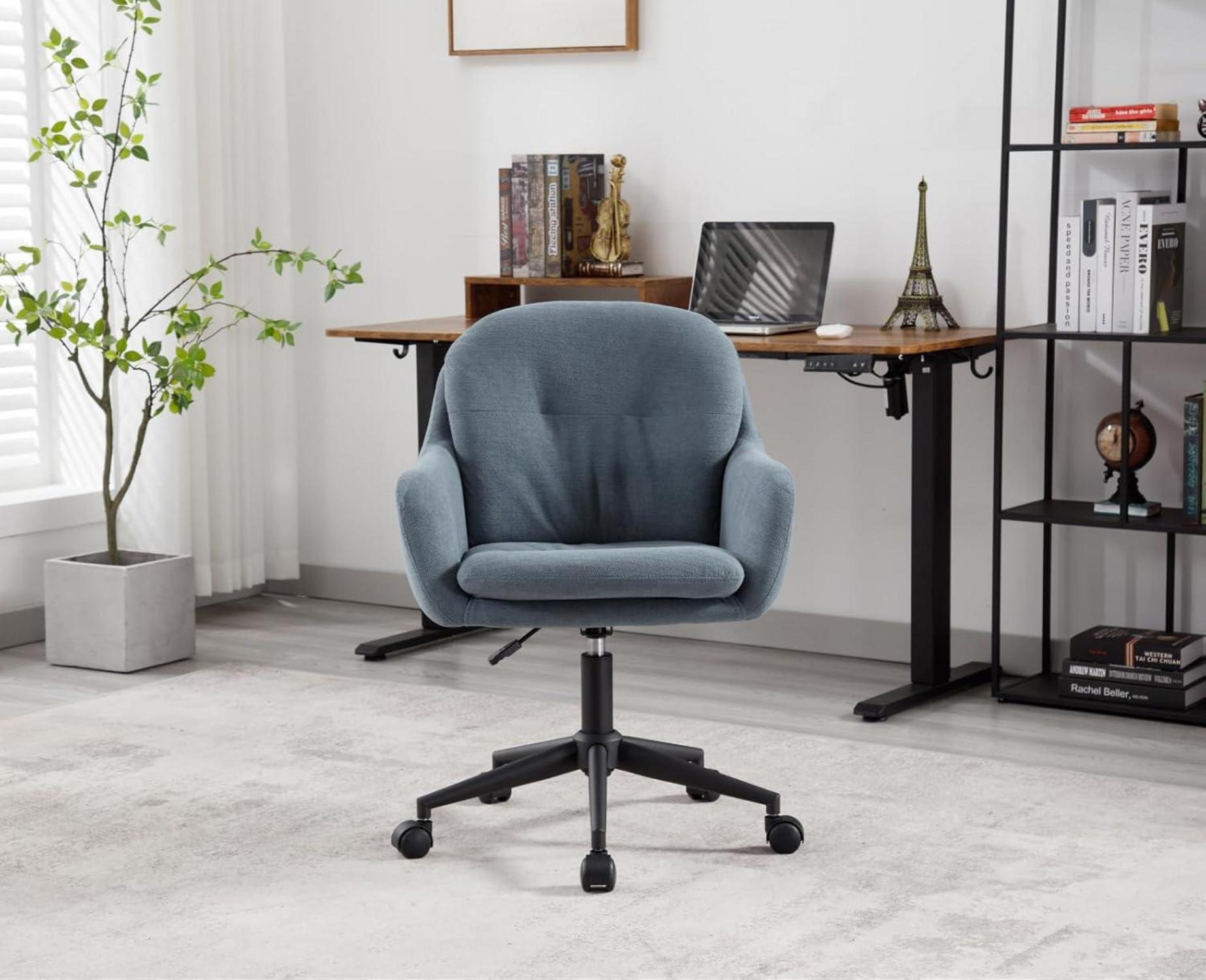 Moderner Chenille Bürostuhl mit Armlehnen, verstellbar - Blau
