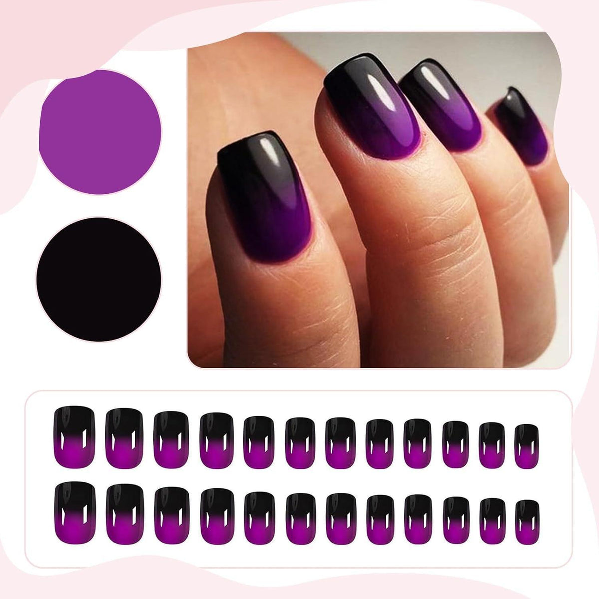 Lila Press On Nails - Kurze, Quadratische French Nägel