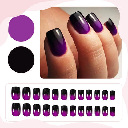 Lila Press On Nails - Kurze, Quadratische French Nägel