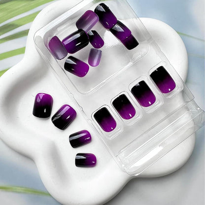 Lila Press On Nails - Kurze, Quadratische French Nägel