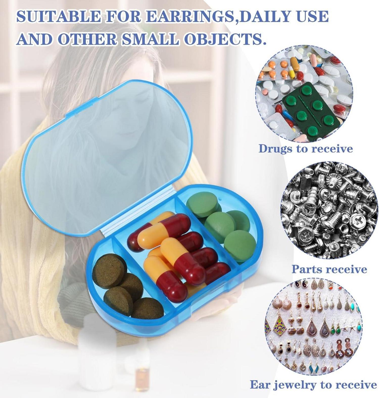 Kleine Pillendose mit 3 Fächern Kunststoff Organizer Tablettenbox