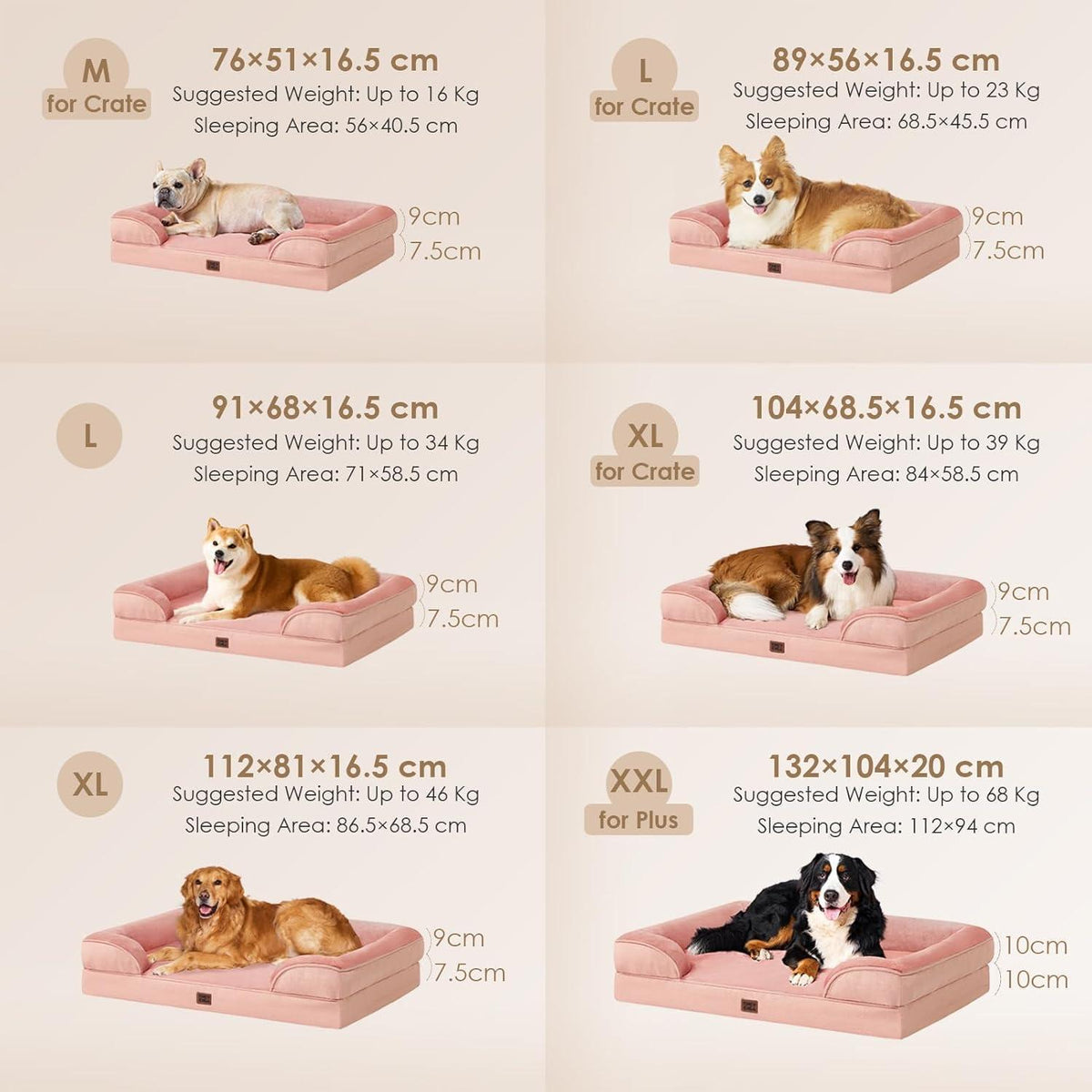 Orthopädisches Hundebett XXL Rosa mit Memory Foam und hohem Rand