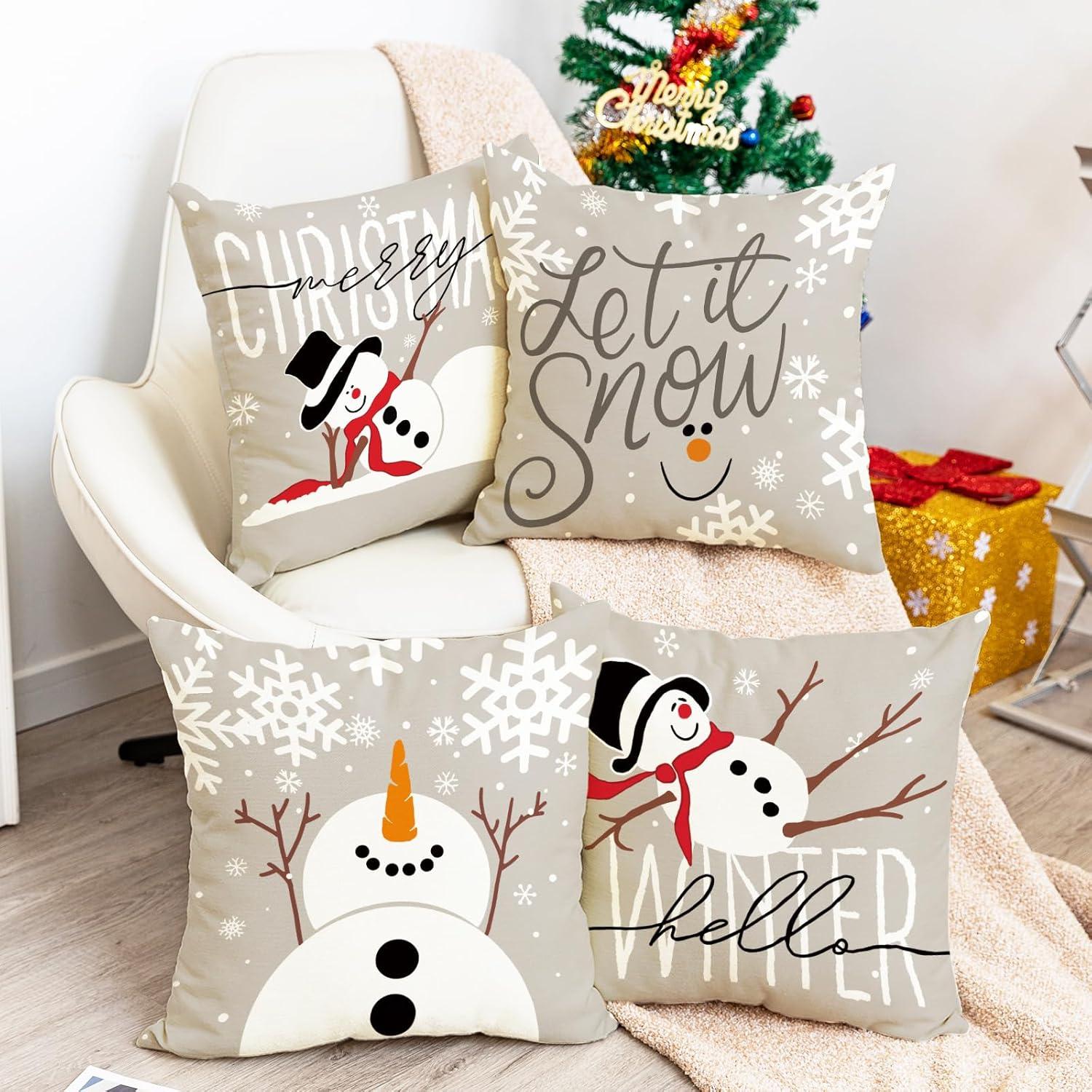 Weihnachtskissenbezüge Weihnachtsdeko 4er Set 40x40 cm Grau