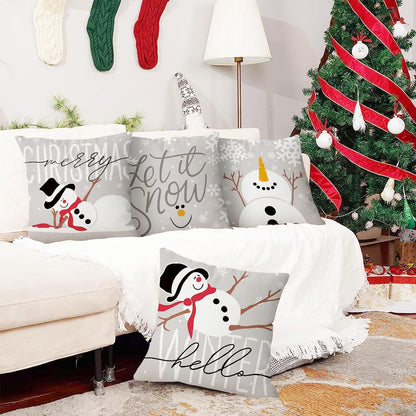 Weihnachtskissenbezug 4er Set Weihnachtsdeko 40x40cm Grau Festlich