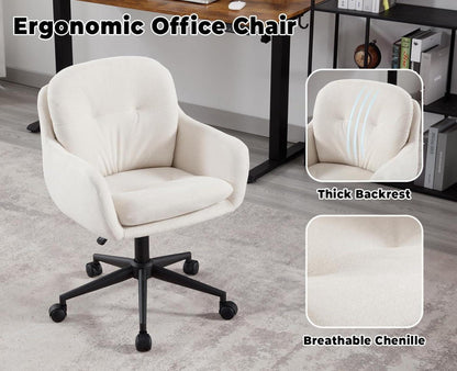 Moderner Chenille Bürostuhl 360° Drehstuhl Verstellbar Beige