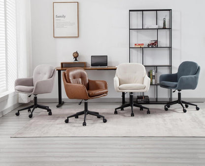 Moderner Chenille Bürostuhl 360° Drehstuhl Verstellbar Beige