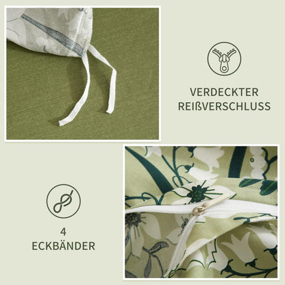 Grüne Baumwoll Bettwäsche Set 135x200 mit Blumenmuster