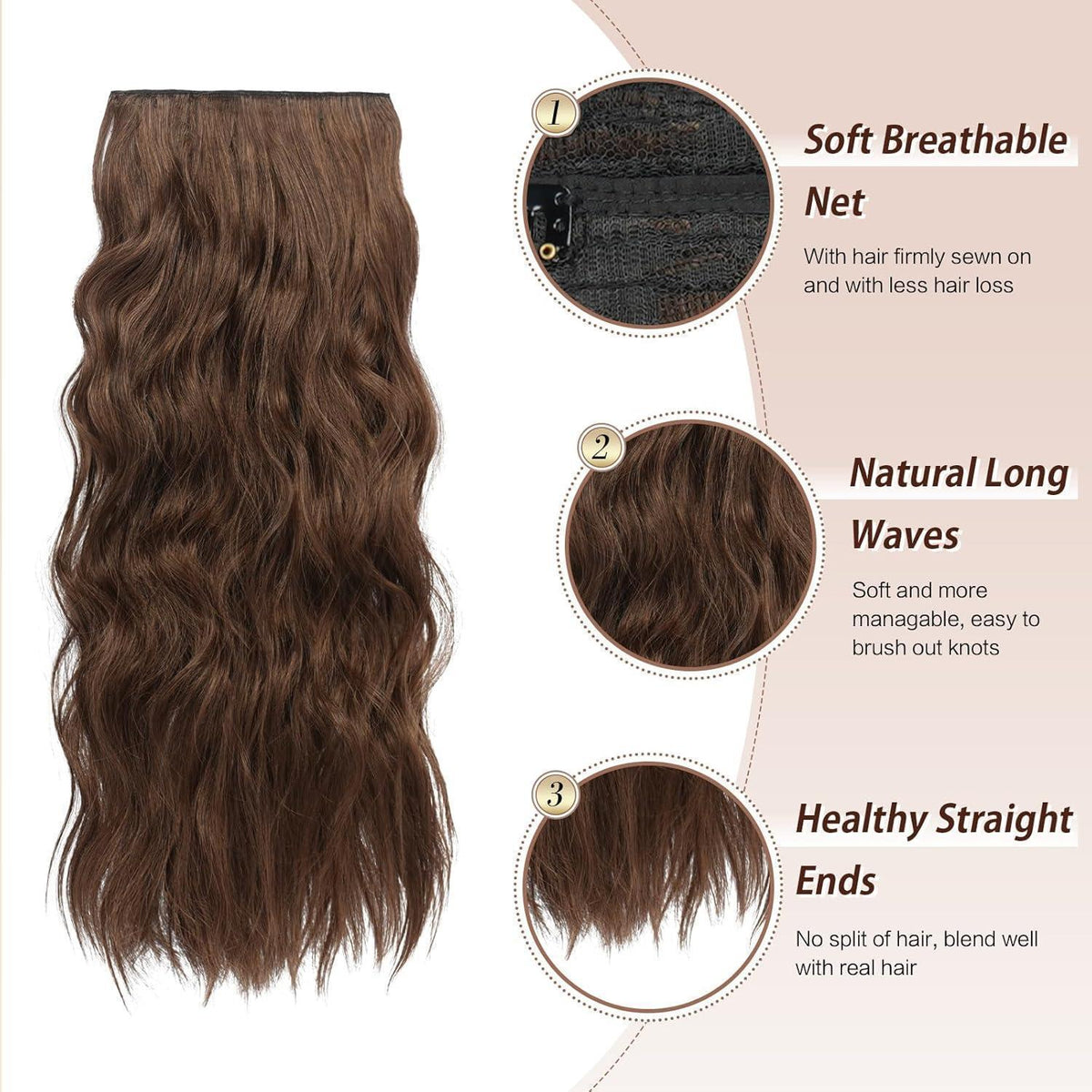 50cm Wellige Haarverlängerung Gemischt Braun Clip-In