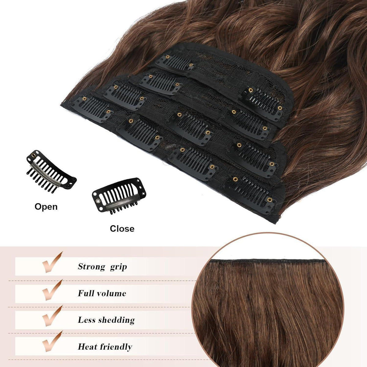 50cm Wellige Haarverlängerung Gemischt Braun Clip-In