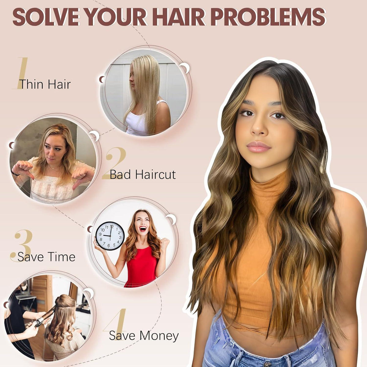 50cm Wellige Haarverlängerung Gemischt Braun Clip-In