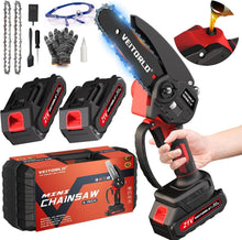 Veitorld Akku Kettensäge 6 Zoll mit 2 Akku 2000mAh LED Chainsaw
