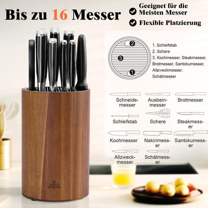 Messerblock aus Akazienholz mit Schlitzen, ohne Messer
