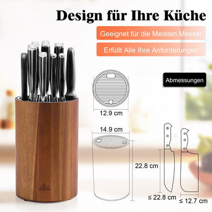 Messerblock ohne Messer mit Schlitzen aus Akazienholz