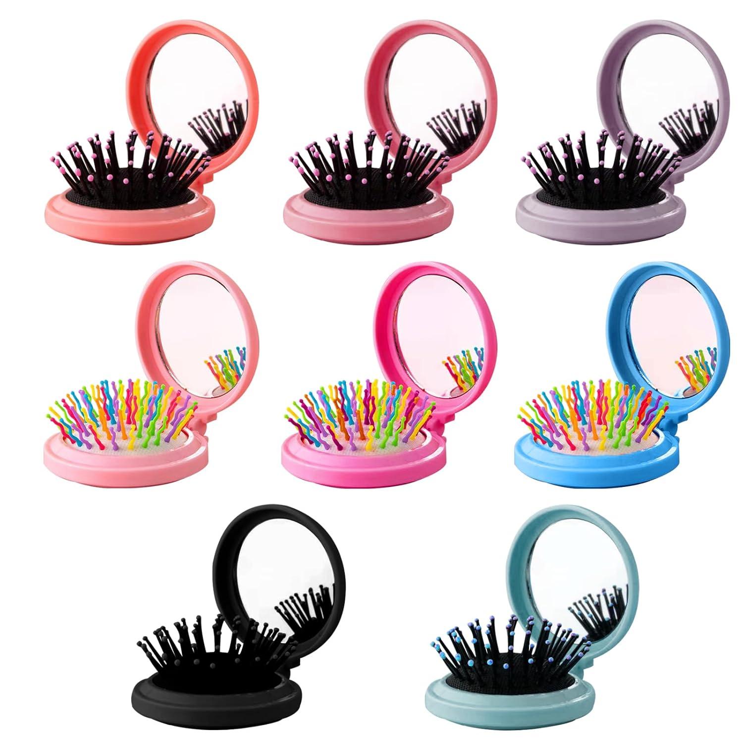 Mini Haarbürsten Set mit Spiegel, Klappbar, 8-teilig