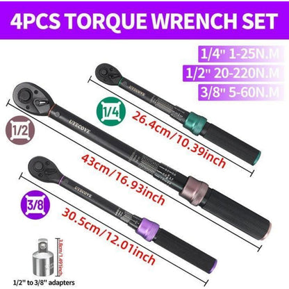 Drehmomentschlüssel Set 3-teilig 1/4" 3/8" 1/2" 1-220Nm