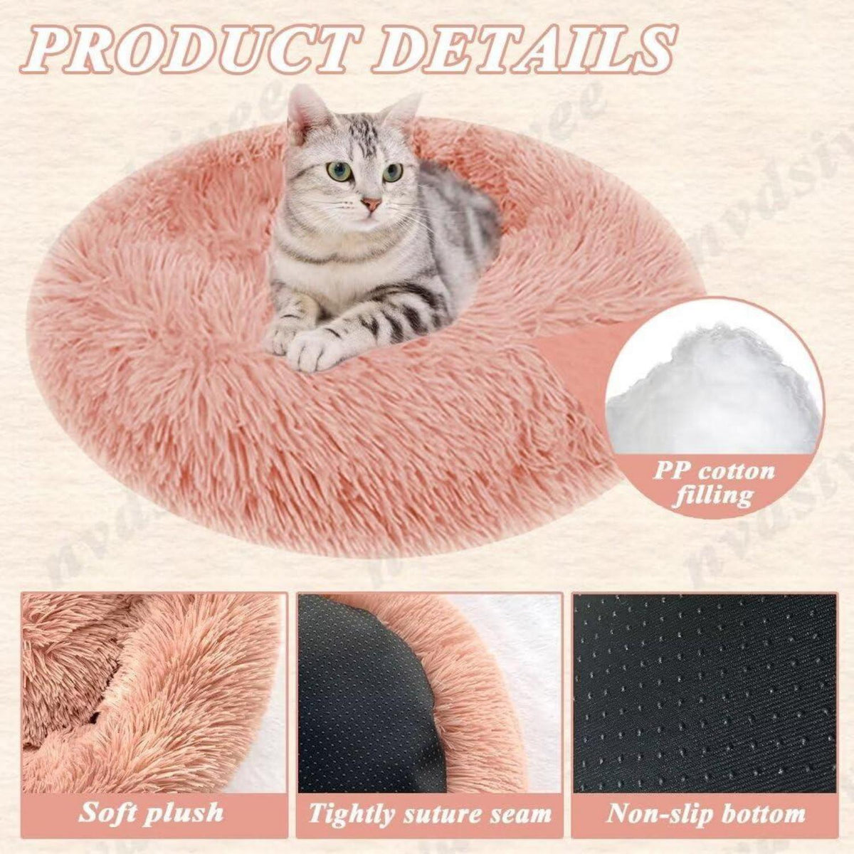 Rundes Hundebett Plüsch – Waschbar & Rutschfest, Rosa 120cm