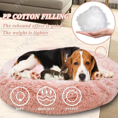 Rundes Hundebett Plüsch – Waschbar & Rutschfest, Rosa 120cm