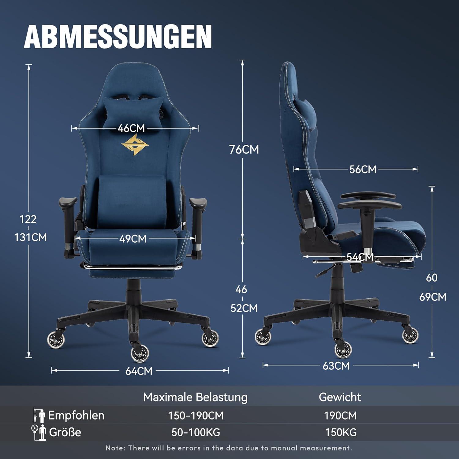 Ergonomischer Massage Gaming-Stuhl mit Wildlederstoff & 150 KG