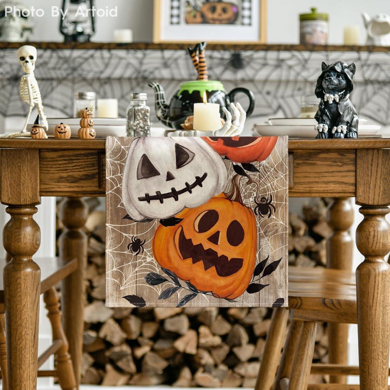 Kürbisse Spinnennetz Halloween Tischläufer 40x140 cm Braun