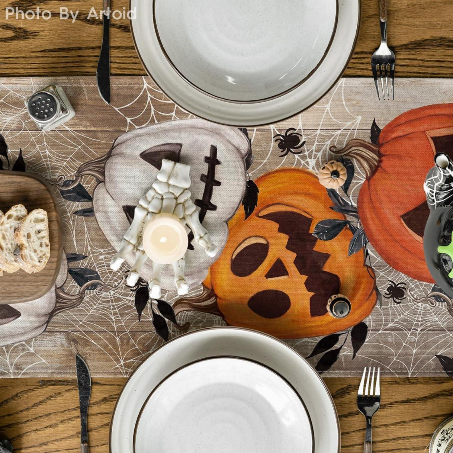 Halloween Tischläufer Kürbisse Spinnennetz Jack-o-Laterne 40x140 cm