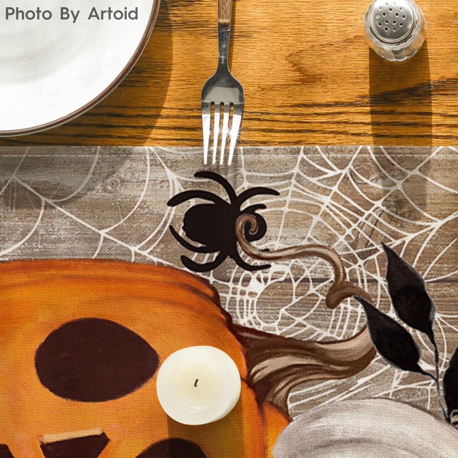 Halloween Tischläufer Kürbisse Spinnennetz 40x140 cm Braun