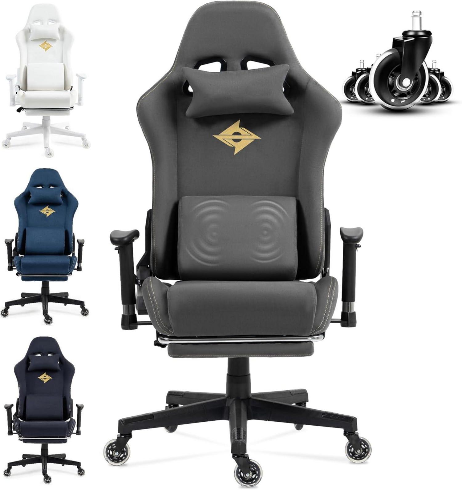 Ergonomischer Massage Gaming Stuhl mit Wildleder 90-165° - Grau