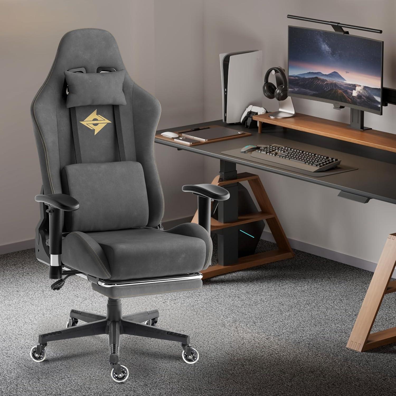 Ergonomischer Gaming Stuhl Wildleder Grau Massage