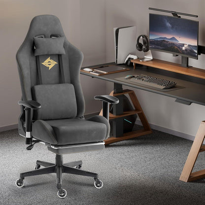 Ergonomischer Gaming Stuhl Wildleder Grau Massage