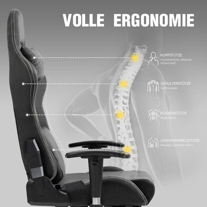 Ergonomischer Gaming Stuhl Bürostuhl Massage Wildleder Grau 150 KG
