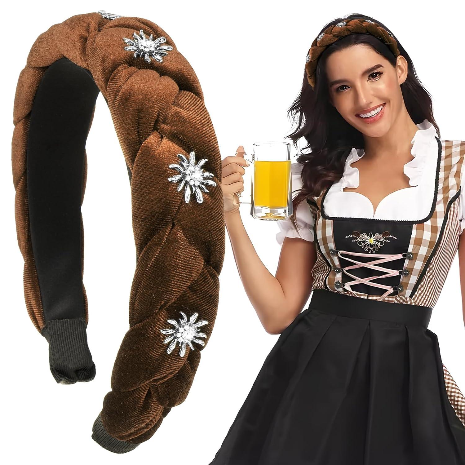 Trachten Haarreif Samt Dirndl Edelweiss Haarband Vintage Braun